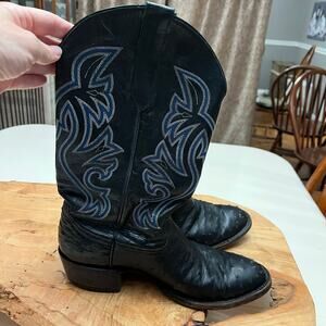 Vintage Cowtown Boots Cowboy Boots Mens Black Blue Ostrich Western Size 10.5D
